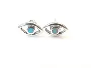925 sterling silver blue evil eye stud earring opal gemstone luck amulet artisan