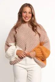 [PUP50] Koda Pattern Knit Sweater - Beige Multi S/M Beige