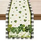 St. Patrick's Day Plaid Watercolor Green Shamrocks Clovers Table Runner Burla...