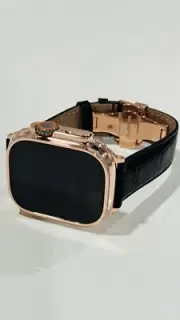 24k ROSE Gold Plated Apple Watch ULTRA 2 49mm Black Leather Band CUSTOM Lux Box