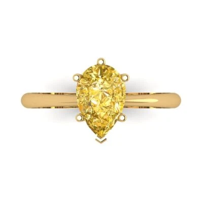 1.5Ct Pear Cut Natural Citrine Solid 14K/18K Gold Solitaire Engagement Ring
