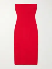 [STAUD] STAUD - Canna Strapless Stretch-jersey Midi Dress - Red - medium medium Red