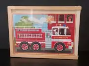Melissa & Doug 4 in 1 Wooden Jigsaw Puzzles in a Box Vehicles 3 + Fire Truck