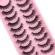 Clear Band Eyelashes Russian Volume Fluffy Strip Lashes 10 Pairs Manga Lashes Natural looking Wispy C/D Curly False Eyelashes look like extensions (AG-561)