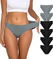 [Y25D] Bikini Underwear for Women Seamless Cheeky Panties Low Waist Soft Stretch Breathable Ladies Hipster Briefs, 6-Pack