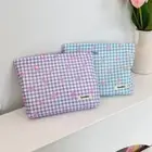 High-capacity Make Up Bag Pink Plaid Pencil Case Sweet Cosmetic Bag