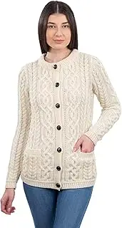 [SAOL] 100% Merino Wool Ladies Irish Buttons Knit Cardigan Lumber Jacket with Pockets