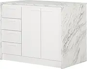 South Shore Furniture Myro Kitchen Island Faux White Marble and White, Contemporary