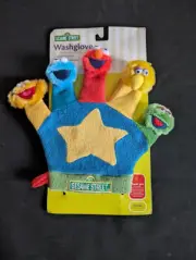 Sesame Street Washglove Hamco Oscar Big Bird Elmo Cookie Monster Zoe 2001 Vintag