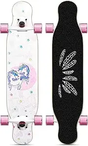 Sports Longboard Skateboard, 41" 9-Layer Maple Double-tilt Unicorn Pattern Four-Wheel Flashing Mid-Dance Board Suitable for Beginners Adults