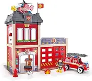 13pc Hape 60cm City Fire Station Kids 3y+ Wooden Toy w/Fire Fighter/Dog Figures