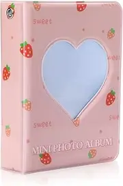 ACEmedia 3 Inch Mini Photo Album Photocard Binder Holder Book Pink Love Heart Hollow Card Binder Photo Card Holder for Collecting Picture with 40 Pockets (Strawberry)