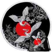 Artistic Flowers and Storks Round Beach Towel