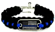 Police Lives Matter Flag Thin Blue Line Paracord Survival Bracelet Metal Clasp M