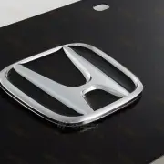 3D HONDA Logo Front Gloss Black Stainless Steel License Plate Frame W/ Caps