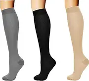 [xinshibao] 3 Travel Socks Support Stockings Compression Stockings Knee Socks Women Men for Sports, Tennis, Running, Flight, Travel, Recovery, Pregnancy, Everyday Use
