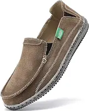 VILOCY Mens Slip on Deck Shoes Zero Drop Casual Canvas Loafer Vintage Flat Boat Shoes