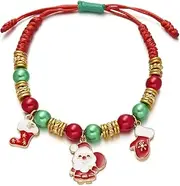 [LPYO] Charm Christmas Bracelet for Women Lady Cute Green Red Xmas Tree Candy Cane Jingle Bell Snowflake Beaded Bracelet Hand Woven Adjustable Bracelet Christmas New Year Party Jewelry Accessories