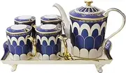 Ceramic Tea Set with Tea Tray Tea Spoon Water Set Tea Set Coffee Set British Large-Capacity Cup British Royal Porcelain Tea Party Set for Home Housewarming Gifts,Blue