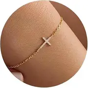 [Moodear] Cross Bracelet for Women,925 Sterling Silver/14k Gold Plated Diamond Cross Bracelet for Women Dainty Gold Rosary Bead Charm Cross Bracelet for Her Sister Gifts Christian Jewelry