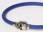 ALEXANDER McQUEEN 'Skull Rubber Cord Bracelet' Electric Blue Made in ITALY M NWT