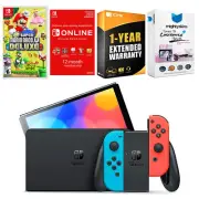 Nintendo Switch Red/Blue OLED + New Super Mario Bros. U + NSO 1 Year Membership