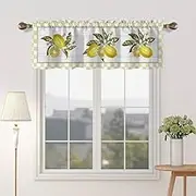 DOTOOMA 54x18 Inches Lemon Watercolor Window Treatment Valance Buffalo Plaid Yellow Kitchen Blackout Drapes Bathroom Bedroom Living Room Polyester Fabric Curtains Decorations Supplies
