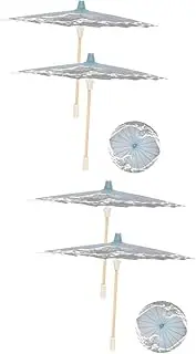 [GLSTOY] 4 Pcs Japanese Paper Umbrella Sun Umbrella Clear Transparent Decor Parasol Uv Parasol Canvas Portable Mini Stand Prop See Car Dome Stands Rainproof Decoration Paper Blue