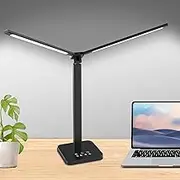 Mostorlit Double Head Led Desk Lamp, Eye Caring Double Swing Arm Table Lamps, USB Powered Reading Light, Lamp with 5 Steps Dimming and 5 Colors for Home, Office, Bedroom, Dormitory/Black