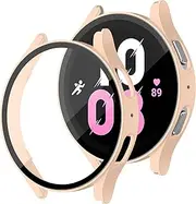 SOLOLUP Compatible for Galaxy Watch 5 40mm Case with Anti-Fog Tempered Glass Screen Protector, Full Coverage Hard PC Case, Pink