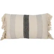 14X22 Inch Hand Woven Stripe Pillow Gray Cotton With Polyester Fill by