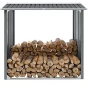 Garden Log Storage Shed Galvanised Steel 172x91x154 cm Grey
