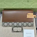 二手正品 GUCCI 古馳 壓紋LOGO 老花GG圖案 長款翻蓋帆布拼皮 長夾錢包 女款 410100