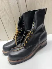 VTG Hy-Test Vibram Steel Toe Logger Leather Blk NOS Boots Z41 C75 11C 3652 USA