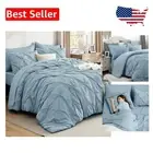 Luxury California King 7-Piece Light Blue Comforter Set with Pinch Pleat Design