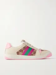 [Gucci] Gucci - Screener Embellished Canvas And Leather Sneakers - Neutral - IT36 IT 36 Neutrals