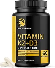 Immune Support Vitamin K2 + D3 Supplement (5,000 IU) - Bioperine for Max Absorption - 2-in-1 Complete Support for Your Heart, Bones & Teeth - Vegan, Gluten Free, Non-GMO - 60 Veggie Capsules
