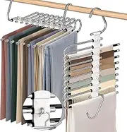 9 in 1 Pants Hangers Space Saving, 2 Pack for Closet Multiple Layers Multifunctional Uses Rack Organizer for Trousers Scarves Slack,Clothes Hangers for Wardrobe Clothes Organiser