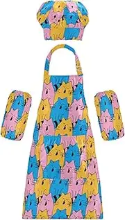 AIXIWAWA Kids Apron Chef Hat Set, Child Kitchen Bib Aprons Adjustable for Cooking Baking Painting (Singing Cats)