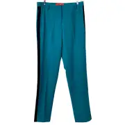 Narciso Rodriguez DesigNation Sz 2 Crepe Tuxedo Pants Peacock Blue Black Stripe