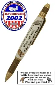 Knurl GT II Ballpoint Pen with Antique Brass Hardware & Two Wolves Body / #N34
