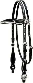 Weaver Leather Back in Black Browband Headstall with Nickel Brass Spots, Black
