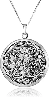 [Amazon Essentials] Sterling Silver Round Embossed Antique Finish Locket Necklace, 20" (previously Amazon Collection)
