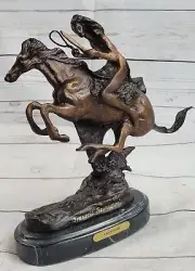100% Bronze Statue Large Remington Bronze cowboy w/Horse Sculpture CHEYENNE DEAL