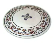 Sofa Center Table Top Inlaid with Unique Design Round Marble Coffee Table