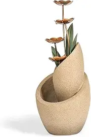 Indoor Desktop Environment 28.7" Resin Creativity Flowing Water Fountain Tiered ​Copper Flowers Modern Decoration Ecorative Indoor Or Outdoor Courtyard High Cascading For Yard Garden Patio Deck Home H