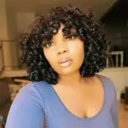 Black Bouncy Wave 100% Human Hair Wigs with Bangs Short Bob wigs None Lace Wigs