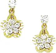 [JewelryWeb] 14k Yellow Gold CZ Simulated Diamond Flower Drop Screw Back Earrings 14x9mm Stud Earring for Women