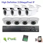 8CH H.265 NVR 5MP 2592P PoE IP IP66 ONVIF Bullet Dome Security Camera System