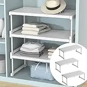 Ssumght Stackable Closet Shelf Expandable Clothes Storage Rack Pantry Cabinet Organizer Wardrobe Divider Separator Stand Shoe Racks for Bathroom, Kitchen (3 Pcs,((67-88) X 42 X 32cm)